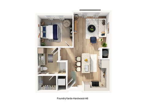 Floor plan for 1 bed, 1 bath, 658 sqft